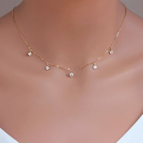 Tiny Diamond Necklace, Gold Diamond Choker, Diamond Necklace Wedding, Bridal Party Jewelry, Dot Necklace, South San Francisco, Swim Meet, Choker Gold, Ribbon Gift