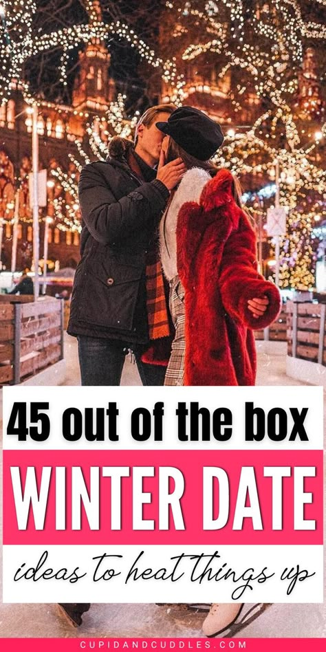 Tired of the same old winter dates? Spice things up with these 45 out-of-the-box winter date ideas that will give you and your boo a chance to chill and create unforgettable memories together. From cozy indoor activities to adventurous outdoor experiences, this list has it all. Don't let the cold weather dampen your romance - take action and plan your next date now!" Date Night Ideas Out Of The House, Cute Date Ideas Aesthetic Winter, December Date Night Ideas, Date Experiences, Fun Anniversary Date Ideas, Date Ideas Small Town, Date Ideas For New Couples Winter, Date Ideas Cold Weather, Winter Date Night Ideas At Home