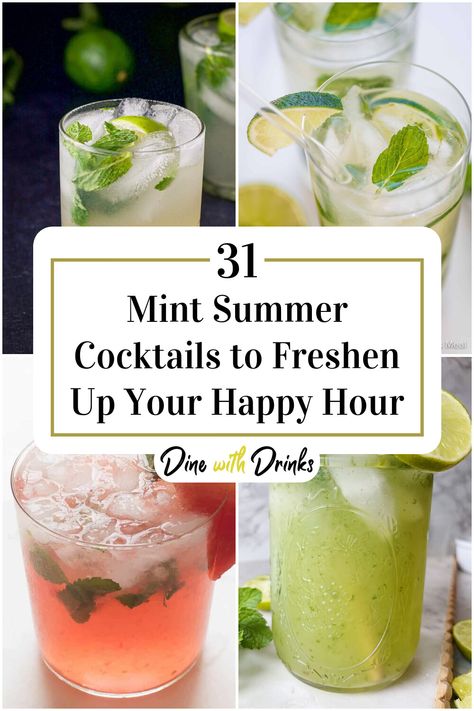 Collage of 4 mint summer cocktails. Summer Pitcher Drinks, Spearmint Recipes, Mint Drink Recipe, Simple Syrup Drinks, Summer Vodka Drinks, Summer Mixed Drinks, Bbq Drinks, Summer Vodka Cocktails, Mint Drink