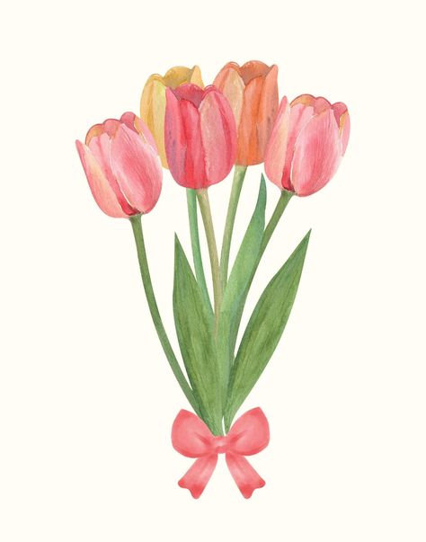 PINK watercolor tulips, 1 print, works best in 11x14 size, cute wall decor for dorm, bedroom, apartment etc. Drawings For Room Wall Art Aesthetic, Cute Things To Paint Watercolor, Water Colour Prints, Flower Bouquet Paintings, Aesthetic Watercolor Ideas, Cute Prints For Room, Watercolor Room Decor, Pretty Flower Painting, Pink Watercolor Art