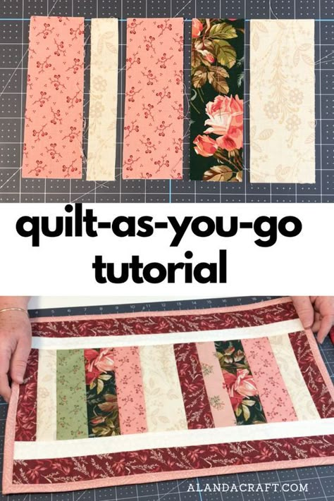 Learn how to make a quick and easy placemat using the quilt as you go (QAYG) method. This sewing project is made with fabric scraps and is a fun way to learn the QAYG method of quilting. Full step-by-step video AND written instructions. Easy Quilted Placemats, Quilt Hacks, Quilting Projects Ideas, Placemat Tutorial, Easy Placemats, Quilted Placemat Patterns, Free Quilt Tutorials, Quilted Placemat, Placemat Patterns