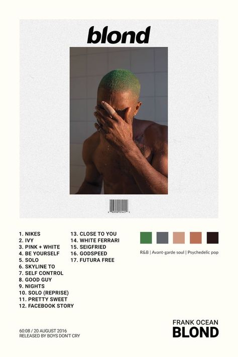 Frank Poster, Frank Ocean Blonde Album, Blonde Album, Frank Ocean Album, Frank Ocean Poster, Mises En Page Design Graphique, Music Poster Ideas, Album Posters, Wall Art Decor Prints