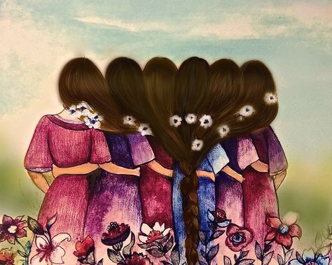 Six sisters best friends with blonde and dark hair woman artwork by claudiatremblay on Etsy Mothers Day Drawings, Best Friend Drawings, Six Sisters, Friends Illustration, Sisters Art, Four Sisters, Drawings Of Friends, Custom Art Print, Feminine Art