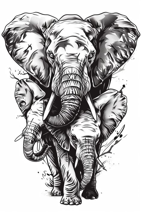 3 Elephants Drawing, Elephant In The Room Tattoo, Elephant With Mandala Tattoo, Elephant Chest Tattoo, Elephant Tattoos Men, African Elephant Tattoo, Elephant Art Tattoo, Skull And Rose Drawing, Dark Tattoos For Men