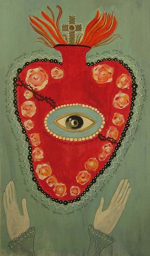 Sacred Heart / folk art painting Sacred Hearts, The Sacred Heart, Arte Inspo, Art Et Illustration, Folk Art Painting, Mexican Art, Mexican Folk Art, Outsider Art, Mixed Media Painting