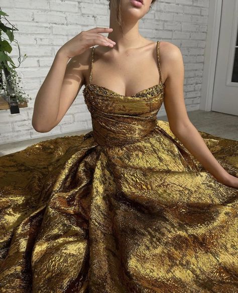 ✧ ariana ✧ on Twitter: "teuta matoshi f/w 21… " Vintage Spaghetti, Teuta Matoshi, Satin Ball Gown, Gold Gown, Long Prom Dresses, Gold Dress, Fancy Dresses, Prom Dresses Long, Dream Dress