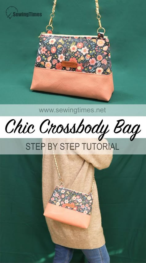 DIY Chic Crossbody Bag💖 Sew a Stylish Shoulder Bag with Zipper Pocket Inside! Sewing Times, Cross Body Bag Pattern Free, Diy Fabric Purses, Diy Bag Patterns, Crossbody Purse Patterns, Crossbody Bag Tutorial, Purse Patterns Free, Cross Body Bag Pattern, Sewing Handbag