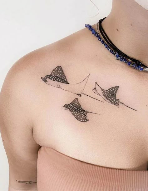 Matching Manta Ray Tattoo, Small Sting Ray Tattoos, Sting Ray Back Tattoos, Manta Ray Spine Tattoo, Manta Ray Sternum Tattoo, Stingray Tattoos, Eagle Ray Tattoo, Spotted Eagle Ray Tattoo, Cream Tattoo