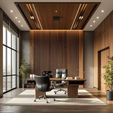 Adding Texture and Style with Unique Vertical Slat Walls • 333+ Images • [ArtFacade] Vertical Slats Wall, Executive Office Design, Small Office Design Interior, Slat Walls, Contemporary Office Design, Law Office Decor, Modern Offices, Small Office Design, Room Fireplace