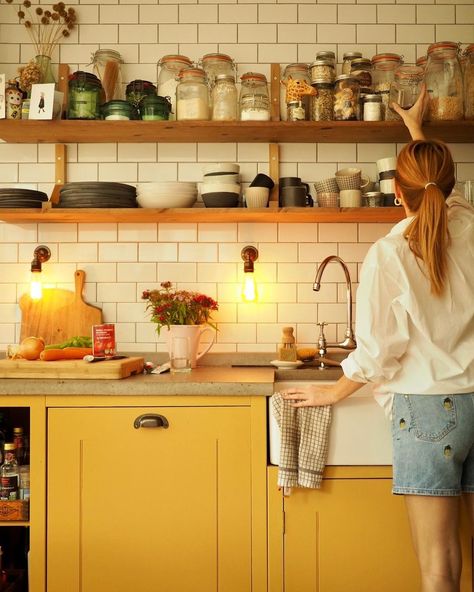 Jacqueline Mercer on Instagram: “Do you have a spring clean more than one a year? I do- I need to. Where does all the stuff come from?!? I’ve started lots of “sort out…” Yellow Kitchen Apartment, Mustard Yellow Kitchen, Yellow Cupboards, Mustard Kitchen, Yellow Kitchen Cabinets, New House - Kitchen, Painted Kitchen, Bright Kitchens, Yellow Kitchen