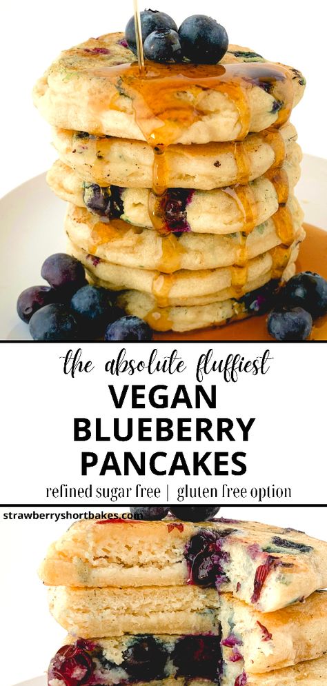 Vegan Chocolate Chip Pancakes, Healthy Blueberry Pancakes, Vegan Blueberry Pancakes, Vegan Gluten Free Pancakes, Egg Free Pancakes, Sugar Free Pancakes, Blueberry Pancakes Recipe, Dairy Free Pancakes, Berry Pancakes