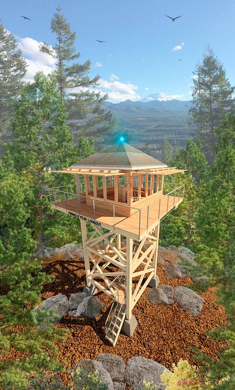 Fire Tower House, Tower House Plans, Fire Lookout, Fire Tower, Tree House Diy, Outdoor Structure, Lookout Tower, Cool Tree Houses, House On Stilts