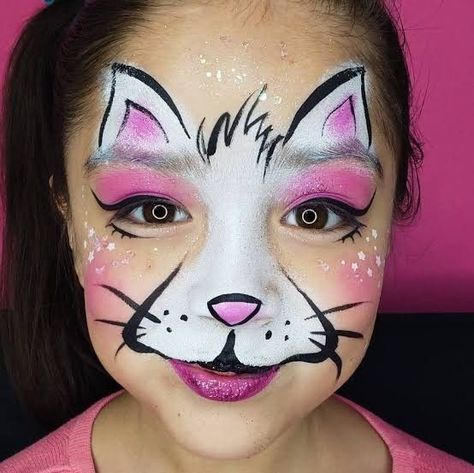 Cat Makeup For Kids, Cat Face Paint Easy, Kids Witch Makeup, Cat Face Paint, Skeleton Face Paint, Eye Face Painting, Kitty Face Paint, Animal Face Paintings, Cat Halloween Makeup