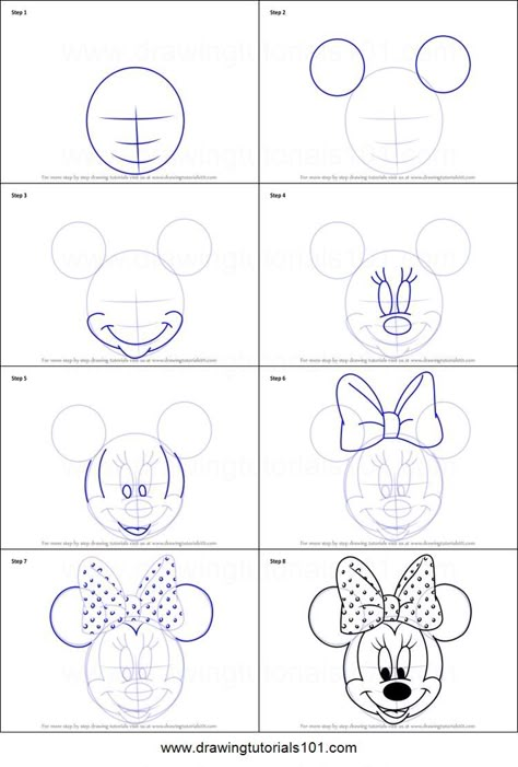 Draw Minnie Mouse, Disney Drawing Tutorial, Minnie Mouse Drawing, Easy Disney Drawings, ليلو وستيتش, Disney Drawing, Drawing Instructions, Mouse Drawing, Disney Art Drawings