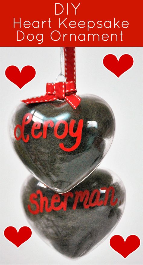 Make a keepsake heart dog ornament with dog hair in just a few easy steps. www.mybrownnewfies.com Dog Hair Keepsake, Dog Ornaments Diy, Pet Keepsake Ideas, Diy Dog Gifts, Dog Steps For Bed, Diy Dog Sweater, Dog Groomer Gifts, Clear Christmas Ornaments, Dog Keepsake