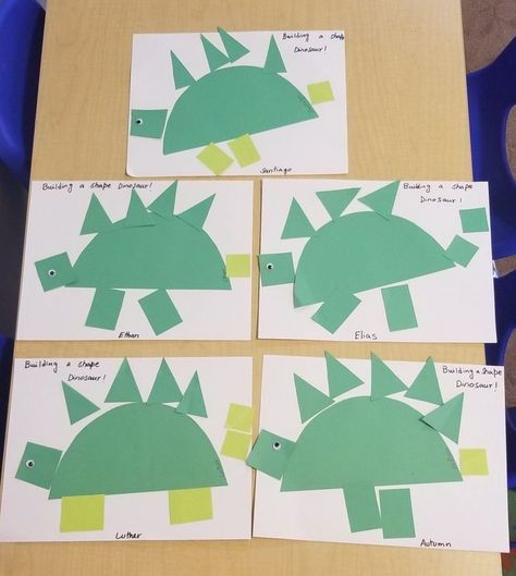 Dinosaur Shape Activity, Dinosaur Week Preschool Crafts, Easy Dinosaur Crafts Preschool, Shape Dinosaurs Preschool, Dino Crafts For Toddlers, Shape Dinosaur Craft, Dinosaur Feet Craft, Dinosaur Preschool Activities Art, Dino Crafts For Preschoolers