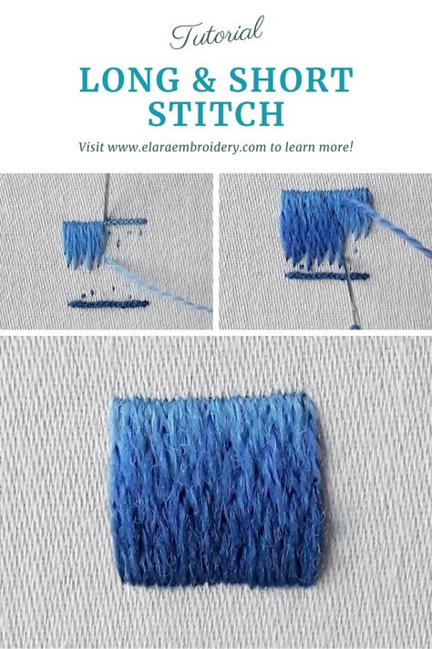 Embroidery Stitches Long And Short, How To Do Long And Short Stitch, Embroidery Shading Tutorial, How To Blend Colors Embroidery, Long Short Stitch Embroidery Tutorial, Wool Stitch Embroidery, Embroidery Stitch Practice, Fuzzy Embroidery Stitch, Embroidery Long And Short Stitch