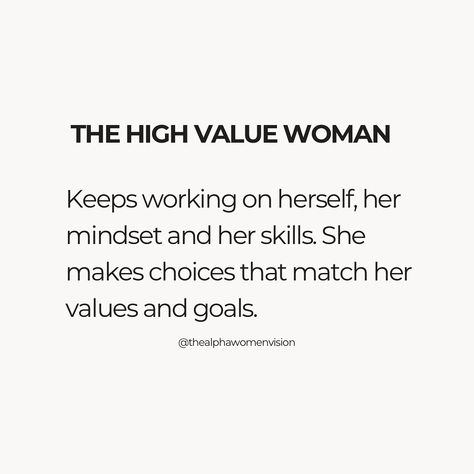 The Mindset Of A High Value Woman: 1. Keeps a journal 2. Eliminates toxic relationships 3. Has standards 4. Invests in self-improvement and avoids drama 5. Avoids jealousy 6. Learns a high income skill Ladies, have you wanted to become a high value woman but have no idea where to start? Well, it all starts with the Mindset. Join our free 14-Day Mindset Challenge! A Guide of 17 pages with daily tasks designed to boost your positivity, productivity, and personal growth. 💖 Comment ‚MIND‘ an... Standard Quotes Woman, High Value Relationship, High Standard Women, Becoming A High Value Woman, Being A Better Woman, Standards Quotes Woman, Happy Woman Aesthetic, High Value Skills, High Value Woman Quotes