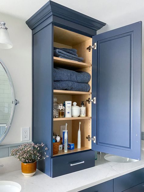 10 Tips for Designing a Bathroom That’s Easy to Keep Organized Small Bathroom With Storage Cabinets, Bathroom Cabinet On Counter, Bathroom Counter Top Cabinet, Counter Cabinet Bathroom, Cabinet On Bathroom Counter, Bathroom Cabinet On Top Of Counter, Bathroom Counter Cabinet Tower, Bathroom Storage Ideas Cabinet, Bathroom Counter Cabinet