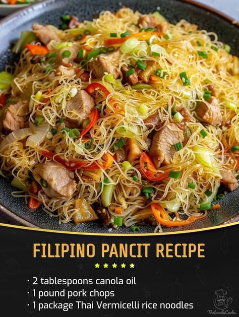 Family Cookbook Recipes | Filipino Pancit Recipe | Facebook Vermicelli Rice Noodles, Filipino Pancit, Recipes Filipino, Vermicelli Rice, Pancit Recipe, Philippines Recipes, Noodles Chicken, Chicken Shrimp, Chinese Cooking Recipes