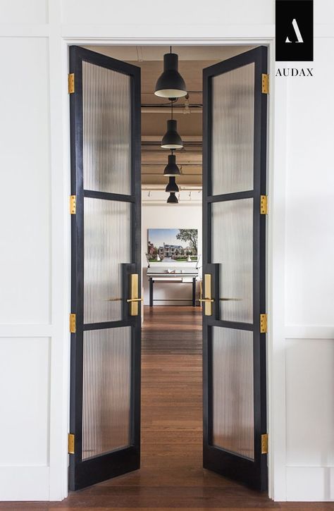 Home Office Door Ideas, Reeded Glass Door, Glass Office Doors, Home Office Doors, Pintu Interior, Reeded Glass, Doors Interior Modern, Door Glass Design, Glass Doors Interior