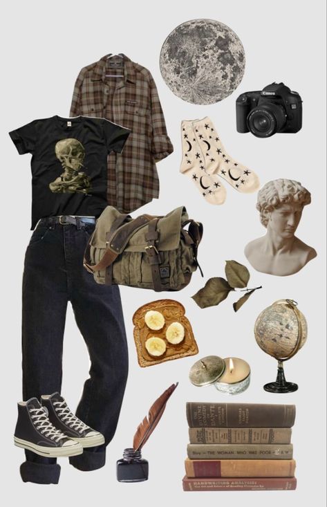 Mosswalker Aesthetic, Nature Grunge Aesthetic Outfit, Grunge X Academia, Old Grunge Outfits, Cryptid Hunter Aesthetic Outfit, Eli Core Aesthetic, Dark Academia Grunge Outfit, Cryptid Academia Outfits, Grunge Dungarees