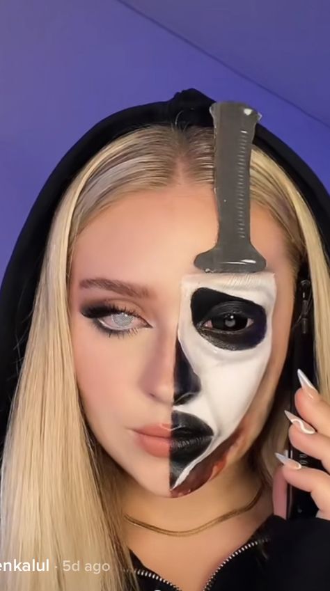 Ghost Face Make Up Looks, Ghost Face Makeup Ideas, Ghostface Face Paint, Halloween Makeup Ghostface, Ghost Face Makeup Halloween, Scream Make Up Looks, Ghost Face Makeup, Ghostface Makeup, Face Paint Makeup Looks