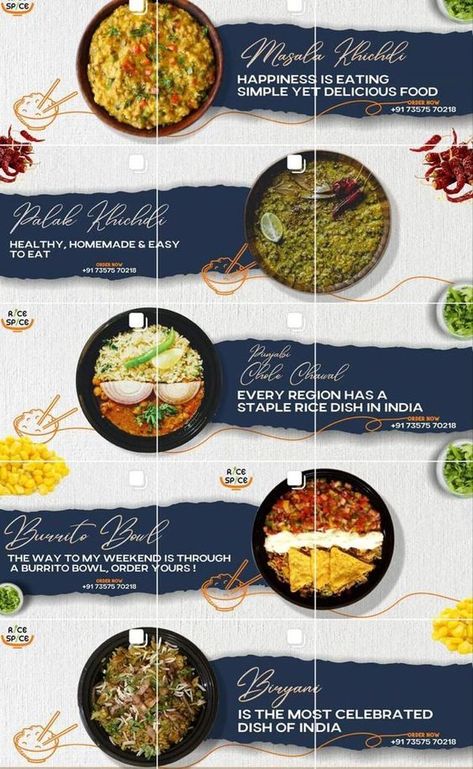 Food poster Grids For Instagram, Instagram Creative Grid Ideas, Grid Ideas For Instagram, Instagram Grid Graphic Design, Restaurant Creative Design, Instagram Menu Design, Instagram Food Post Design, Instagram Grid Restaurant, Food Grid Instagram