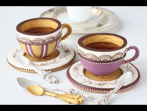 Modeling Chocolate Recipes, Tea Cup Cookies, 3d Cookie, Cookie Connection, Cookie Videos, Royal Icing Recipe, Modeling Chocolate, Beautiful Desserts, Creative Cookies