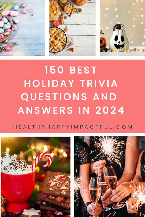 150 best holiday trivia questions and answers in 2024 with images of festive treats and decorations. New Years Trivia Questions And Answers, Holiday Trivia For Kids, Christmas Trivia Questions And Answers Free Printable Printable, Holiday Trivia Questions And Answers, Holiday Trivia Games With Answers, Christian Christmas Trivia, Christmas Trivia Games With Answers, Christmas Jeopardy Questions And Answers, Funny Christmas Trivia