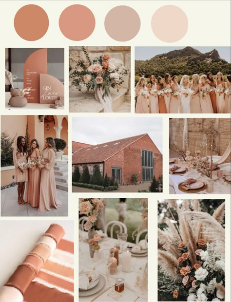 Desert Rose And Terracotta Wedding, Clay Wedding Color Scheme, Terracotta Wedding Pallet, Taupe And Peach Wedding, Rose Gold And Terracotta Wedding, Peach Tone Wedding, Wedding In August Ideas, Burnt Peach Wedding Theme, Burnt Peach Wedding