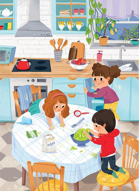 Kitchen Illustration, Book Illustration Layout, Book Illustration Design, Illustration Art Kids, Children Book Illustration, Picture Books Illustration, Kids Illustration, Childrens Books Illustrations, Book Illustration Art