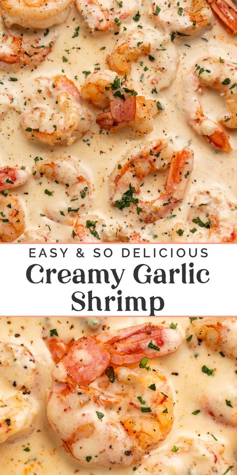 Easy Creamy Shrimp Pasta, Shrimp Scampi With Garlic Parmesan Rice, Shrimp Garlic Recipes, Shrimp Sauce For Pasta, Recipes With Breaded Shrimp, Shrimp With Sauce Recipes, Shrimp Recipes Lunch, Steak With Shrimp Cream Sauce, Shrimp Recipes For One Person