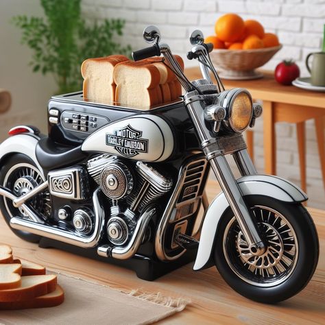 Rev Up Your Mornings with the Harley Davidson-Shaped Toaster: A Biker's Breakfast Dream Harley Davidson Kunst, Unique Appliances, Hosting Brunch, Harley Davidson Artwork, Unique Furniture Design, Vintage Motorcycle Posters, Dinner Party Themes, Harley Davidson Logo, Automotive Decor