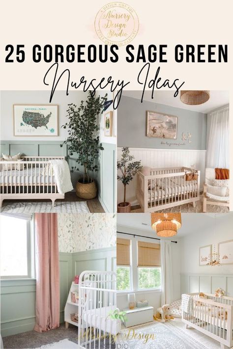 Not Girly Nursery, Sage Green Paint Colors Behr Nursery, Leafy Green Nursery, Sage Paint For Nursery, Nursery Wallpaper Green, Pink White And Sage Nursery, Sage Pink And Gold Nursery, Sage And Blush Nursery Wallpaper, Sage Green Natural Wood Nursery