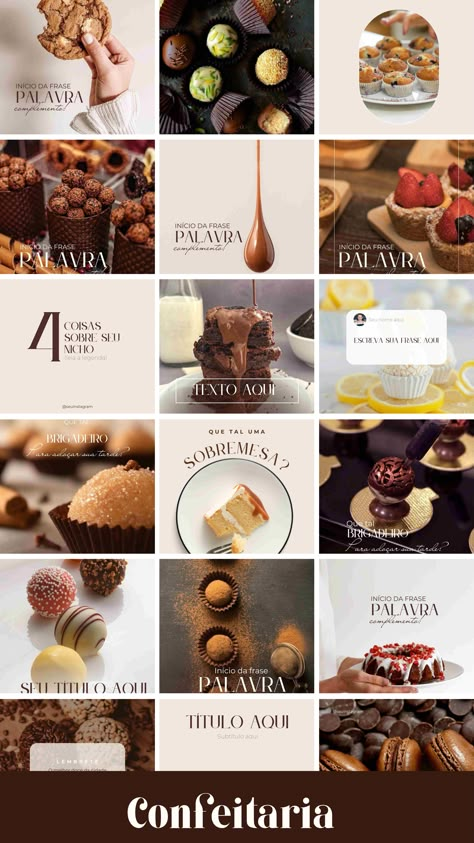 Confectionery Canva Template: Create stunning confectionery graphics with this minimal, aesthetic, elegant, sophisticated, and premium #Patisserie #Aesthetic_Branding #Designer_Canvas #Chocolate_Pack Food Photography Dessert, Designer Canvas, Aesthetic Branding, Chocolate Pack, Instagram Feed Layout, Bakery Branding, Instagram Template Design, Chocolate Brands, Bakery Logo