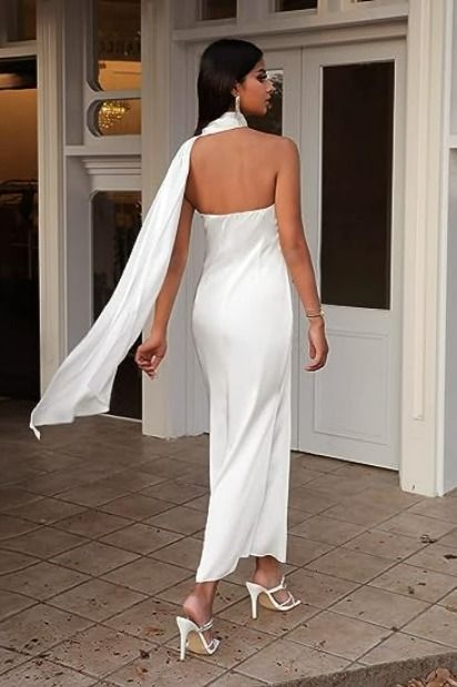 Silk Eleganza: Dresses for the Modern Fashionista Backless Satin Dress, Cowl Back Dress, Bridal Wardrobe, Halter Bridesmaid Dress, Deep V Neck Dress, Silk Dresses, Winter Fashion Outfits Casual, Elegant Dresses Classy, Shein Dress