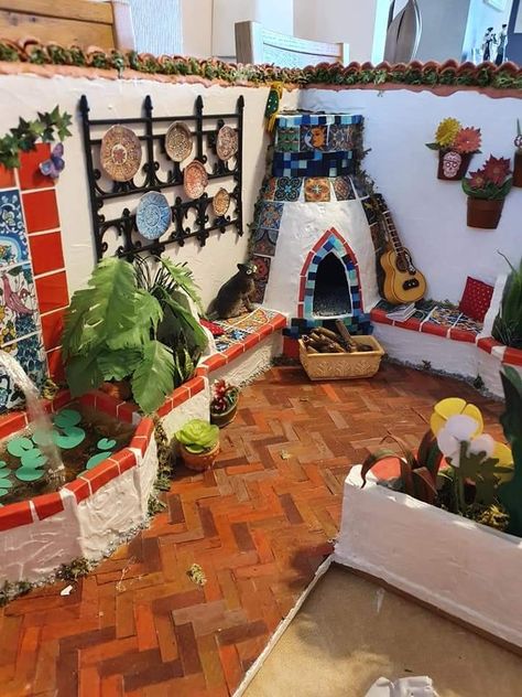 Adobe Dollhouse, Mexican Dollhouse, Mexican Miniatures, Mexican Home Design, Mexican Hacienda, Dollhouse Garden, Fairy Garden Designs, Architecture Sketchbook, Mexican Home