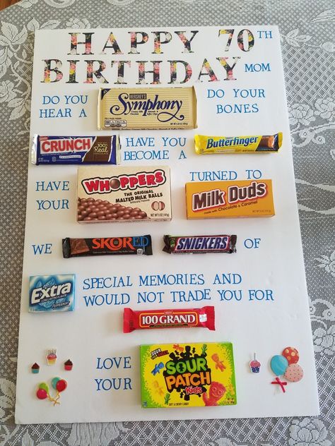 Candy board 70th birthday laughs gift 70th Birthday Party Ideas At Home, 70th Birthday Sign Ideas, Dad's 70th Birthday Party Ideas, 70th Birthday Ideas For Husband, Funny 70th Birthday Ideas Gag Gifts, 70th Birthday Ideas For Mom Gift, Dad 70th Birthday Ideas, 70th Birthday Gift Ideas For Dad, 70th Bday Party Ideas For Dad