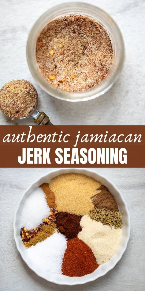 Jamaican Jerk Seasoning a versatile spice blend that adds a huge punch of flavor to a variety of dishes. This homemade jerk seasoning blend will add heat, sweet, and incredible depth to a variety of recipes. Jerk Seasoning Recipe, Jerk Sauce, Jamaican Jerk Seasoning, Homemade Seasoning, Homemade Spice Mix, Dry Rub Recipes, Spice Blends Recipes, Rib Rub, Jamaican Dishes