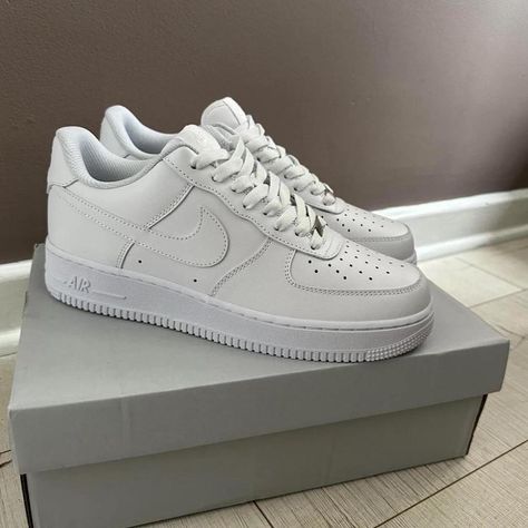 WHITE NIKE AF1
100% AUTHENTIC WITH PROOF OF... - Depop Nike Airs White, Cute Shoes For School Nike, Af1 White, Zapatillas Nike Air Force, White Sneakers Nike, White Af1, White Forces, Tennis Nike, Plain White Sneakers