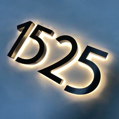 Outlook Lighted Address Sign Ideas, House Numbers Lighted, Address Plaques On Houses, Modern Black House Numbers, Led Address Numbers, Backlit Address Numbers, Nautical House Numbers, Lighted Address Numbers, Solar Address Sign