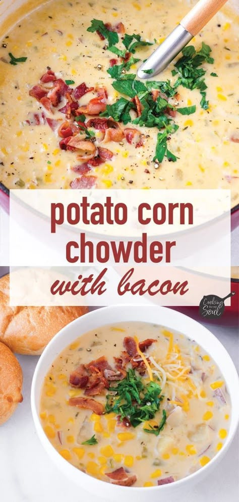 Ham And Corn Chowder, Corn Chowder With Ham, Potato And Corn Chowder, Ham Chowder, Thanksgiving Ham, Soup Fall, Potato Corn Chowder, Ham Potato, Leftover Thanksgiving