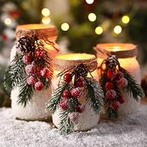 Christmas Candle Jars, Mason Jar Christmas Decorations, Candle Christmas Tree, Snow Candles, Farmhouse Rustic Decor, Tree Candles, Candles Diy, Classic Christmas Decorations, Holiday Deco