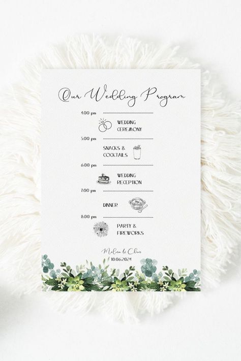 Ceremony Timeline, Wedding Reception Program, Printable Wedding Programs, List Design, Event Program, Wedding Programs Template, Wedding Card Design, Wedding Crafts, Program Template