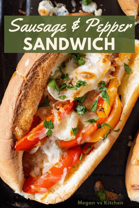 This easy Italian Sausage and Pepper Sandwich is perfect for a weeknight dinner. It’s a one sheet meal that you bake in the oven for 25 minutes. Quick and simple. Simple Dinner Recipes For Family, Easy Sausage And Peppers, Family Night At Home, Pecan Salad Recipe, Easy Friday Night Dinner Ideas, Easy Friday Night Dinner, Sausage And Peppers Sandwich, Panera Autumn Squash Soup, Comforting Food