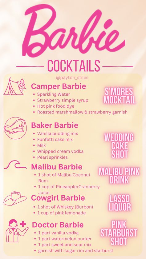 Barbie 24th Birthday, Barbie Slumber Party Outfit, Barbie Mixed Drink, Barbie Inspired Alcohol Drinks, Barbie Sangria, Barbie Date Night, Barbie Movie Night At Home, Barbie Theme Drinks Alcohol, Barbie Parties For Adults