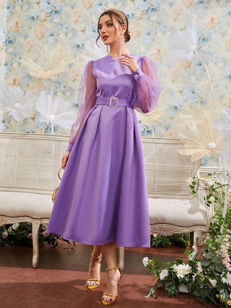 Chinese Fancy Dress, Satin Dresses Long Sleeve, Frock For Women, Violet Dresses, Sunday Dress, Fancy Dresses Long, Trendy Dress Outfits, Lavender Dresses, Smart Dress