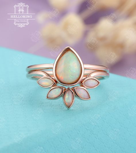 Opal engagement ring set rose gold, Pear shaped Marquise cut wedding ring women, Unique Bezel set jewelry, Anniversary gifts for her Promise by HelloRing on Etsy https://www.etsy.com/listing/673201240/opal-engagement-ring-set-rose-gold-pear Marquise Cut Wedding Rings, Opal Engagement Ring Rose Gold, Opal Engagement Ring Set, Marquise Cut Rings, Wedding Ring Women, White Stone Ring, Wedding Rings Princess Cut, Wedding Ring Unique, Anniversary Gifts For Her