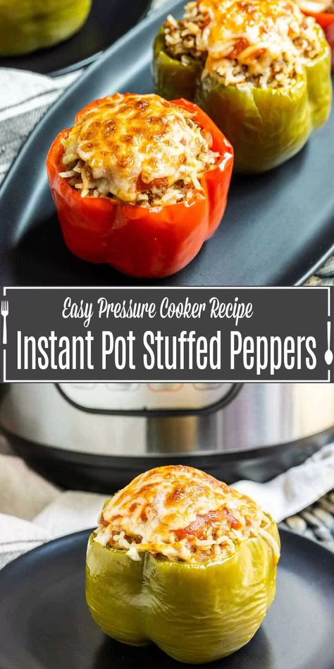 Instant Pot stuffed peppers are a convenient and fast way to enjoy this classic recipe. This one pot meal requires little effort to make a delicious weeknight meal. Oven and slow cooker instructions included! If you want to cook stuffed peppers in the Instant Pot this is the recipe for you. Make this classic comfort food recipe in your pressure cooker for your weeknight dinner and watch it disappear. Instant Pot Stuffed Peppers, Rice In The Instant Pot, Best Easy Dinner Recipes, Easy Pressure Cooker Recipes, Ground Beef And Rice, Stuffed Peppers Recipe, Gluten Free Main Dishes, Dinner Today, Healthy Instant Pot Recipes